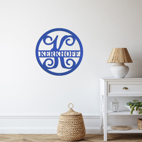 Round Custom  Last Name Sign, Wedding Gift Idea, Indoor or Outdoor Metal Monogram Sign, Anniversary Gift Idea