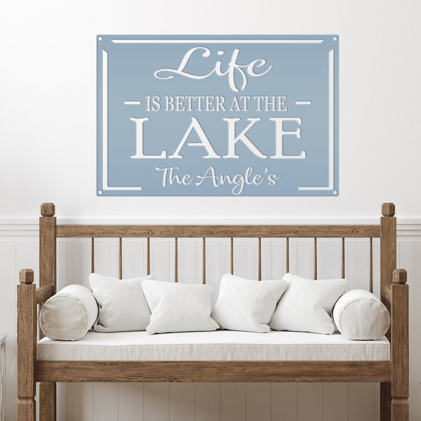 Personalized Family Name Life Is Better At The Lake Metal Sign