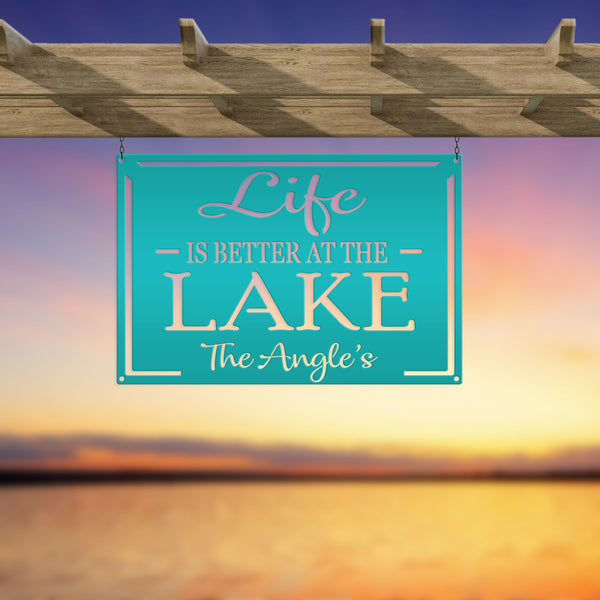 Personalized Family Name Life Is Better At The Lake Metal Sign