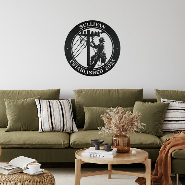Custom Lineman Metal Sign - Personalized Gift for Linemen - Unique Front Porch Decor - Outdoor Laser Cut Wall Art - Customized Door Hanger