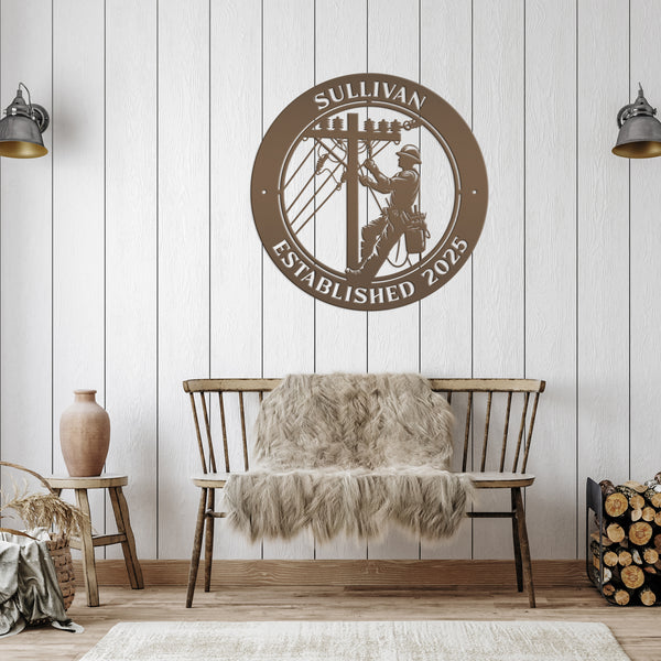 Custom Lineman Metal Sign - Personalized Gift for Linemen - Unique Front Porch Decor - Outdoor Laser Cut Wall Art - Customized Door Hanger