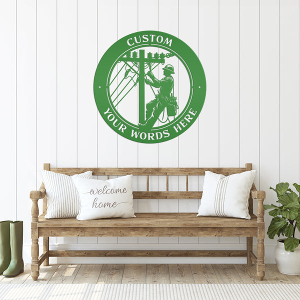 Custom Lineman Metal Sign - Personalized Gift for Linemen - Unique Front Porch Decor - Outdoor Laser Cut Wall Art - Customized Door Hanger