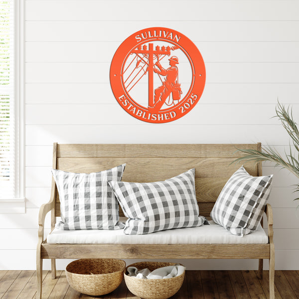Custom Lineman Metal Sign - Personalized Gift for Linemen - Unique Front Porch Decor - Outdoor Laser Cut Wall Art - Customized Door Hanger