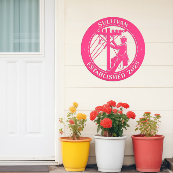 Custom Lineman Metal Sign - Personalized Gift for Linemen - Unique Front Porch Decor - Outdoor Laser Cut Wall Art - Customized Door Hanger