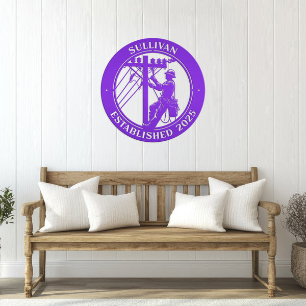 Custom Lineman Metal Sign - Personalized Gift for Linemen - Unique Front Porch Decor - Outdoor Laser Cut Wall Art - Customized Door Hanger