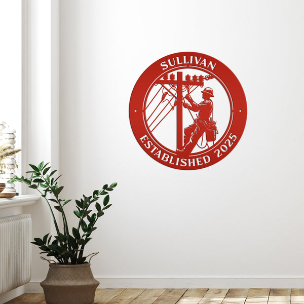 Custom Lineman Metal Sign - Personalized Gift for Linemen - Unique Front Porch Decor - Outdoor Laser Cut Wall Art - Customized Door Hanger