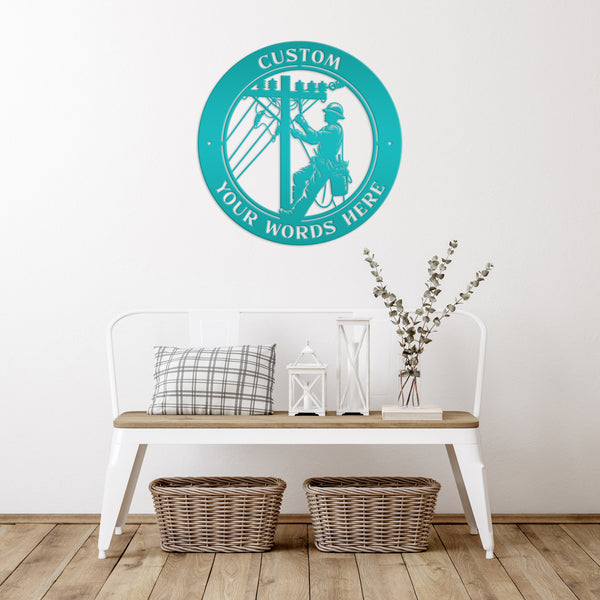 Custom Lineman Metal Sign - Personalized Gift for Linemen - Unique Front Porch Decor - Outdoor Laser Cut Wall Art - Customized Door Hanger