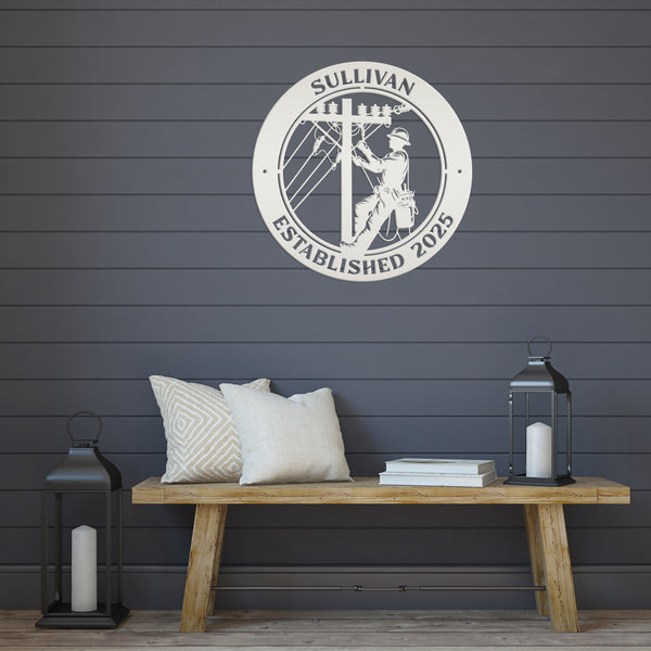 Custom Lineman Metal Sign - Personalized Gift for Linemen - Unique Front Porch Decor - Outdoor Laser Cut Wall Art - Customized Door Hanger