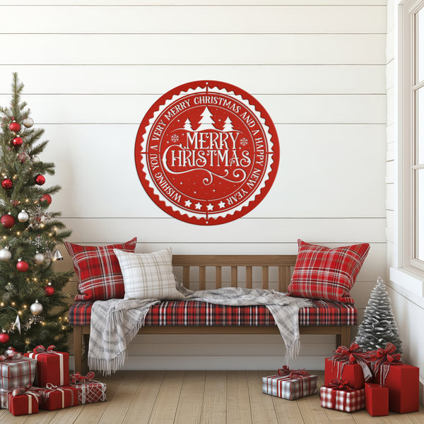 Decorative Merry Christmas and Happy New Year Metal Sign - Holiday Decor