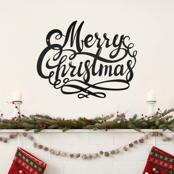 Swirl Merry Christmas Metal Sign - Christmas Decor