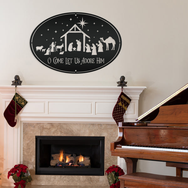 O Come Let Us Adore Him Nativity Metal Sign, Christmas Decor, Outdoor Christmas Decor
