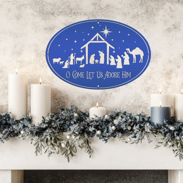 O Come Let Us Adore Him Nativity Metal Sign, Christmas Decor, Outdoor Christmas Decor