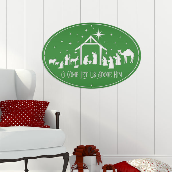 O Come Let Us Adore Him Nativity Metal Sign, Christmas Decor, Outdoor Christmas Decor