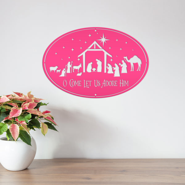 O Come Let Us Adore Him Nativity Metal Sign, Christmas Decor, Outdoor Christmas Decor