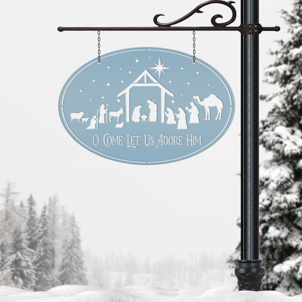 O Come Let Us Adore Him Nativity Metal Sign, Christmas Decor, Outdoor Christmas Decor