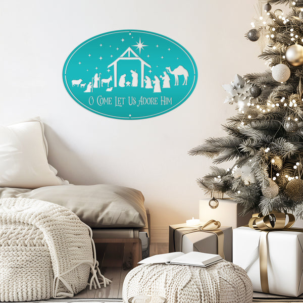 O Come Let Us Adore Him Nativity Metal Sign, Christmas Decor, Outdoor Christmas Decor