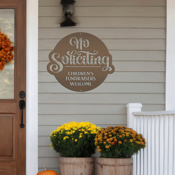 No Soliciting Metal Sign - Children's Fundraisers Welcome - Front Porch Decor - Unique Door Hanger - Outdoor Home Decor - Housewarming Gift