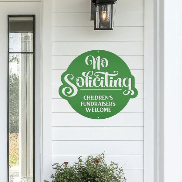 No Soliciting Metal Sign - Children's Fundraisers Welcome - Front Porch Decor - Unique Door Hanger - Outdoor Home Decor - Housewarming Gift