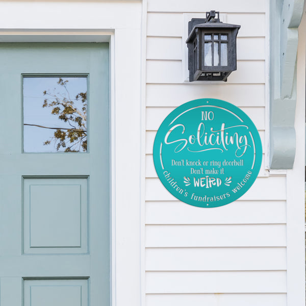 Funny No Soliciting Sign - Cute Outdoor Metal Plaque - Children's Fundraisers Welcome - Novelty Entryway Decor - Unique Housewarming Gifts