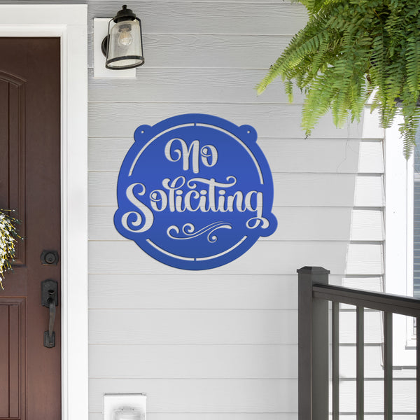 No Soliciting Metal Sign - Unique Front Door Decor - Outdoor Welcome Wall Hanging - Entryway Decoration - Housewarming Gift - Laser Cut Sign
