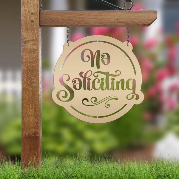 No Soliciting Metal Sign - Unique Front Door Decor - Outdoor Welcome Wall Hanging - Entryway Decoration - Housewarming Gift - Laser Cut Sign