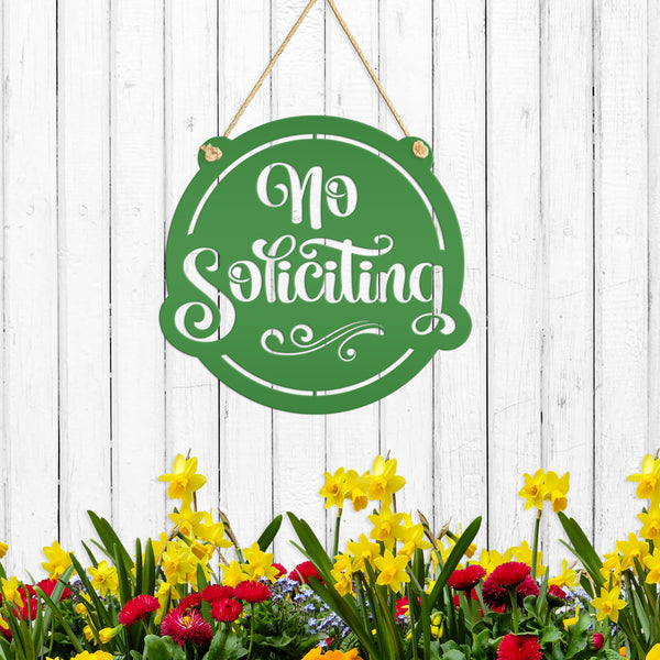 No Soliciting Metal Sign - Unique Front Door Decor - Outdoor Welcome Wall Hanging - Entryway Decoration - Housewarming Gift - Laser Cut Sign