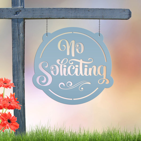 No Soliciting Metal Sign - Unique Front Door Decor - Outdoor Welcome Wall Hanging - Entryway Decoration - Housewarming Gift - Laser Cut Sign