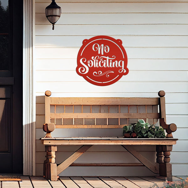 No Soliciting Metal Sign - Unique Front Door Decor - Outdoor Welcome Wall Hanging - Entryway Decoration - Housewarming Gift - Laser Cut Sign