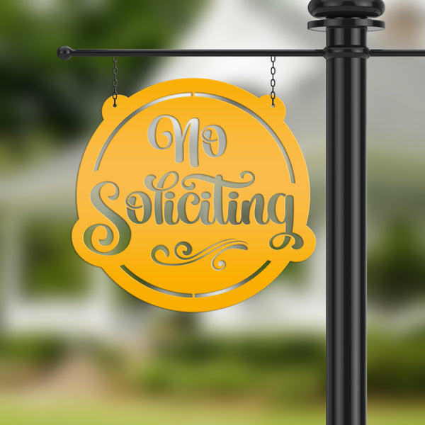 No Soliciting Metal Sign - Unique Front Door Decor - Outdoor Welcome Wall Hanging - Entryway Decoration - Housewarming Gift - Laser Cut Sign