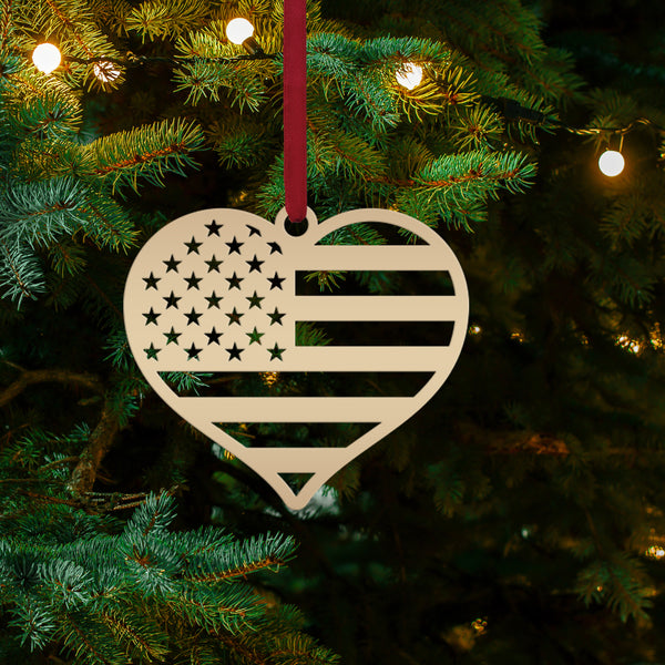 Patriotic USA Flag Ornament - Laser Cut Metal Decor - Christmas Decoration - Holiday Stocking Stuffer - American Flag Gift - 4th of July Art