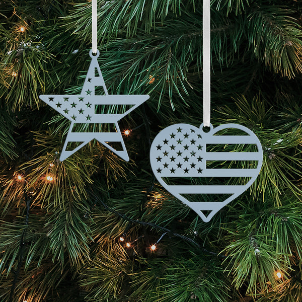 Patriotic USA Flag Ornament - Laser Cut Metal Decor - Christmas Decoration - Holiday Stocking Stuffer - American Flag Gift - 4th of July Art