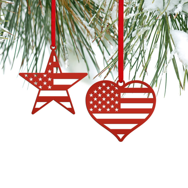 Patriotic USA Flag Ornament - Laser Cut Metal Decor - Christmas Decoration - Holiday Stocking Stuffer - American Flag Gift - 4th of July Art