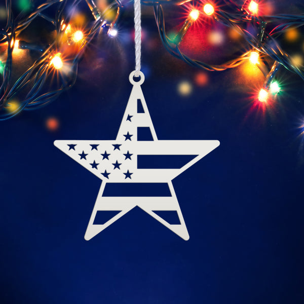 Patriotic USA Flag Ornament - Laser Cut Metal Decor - Christmas Decoration - Holiday Stocking Stuffer - American Flag Gift - 4th of July Art