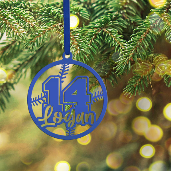 Personalized Name & Number Baseball Metal Christmas/Holiday Ornament