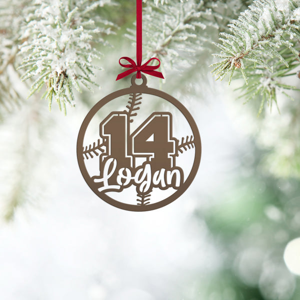 Personalized Name & Number Baseball Metal Christmas/Holiday Ornament