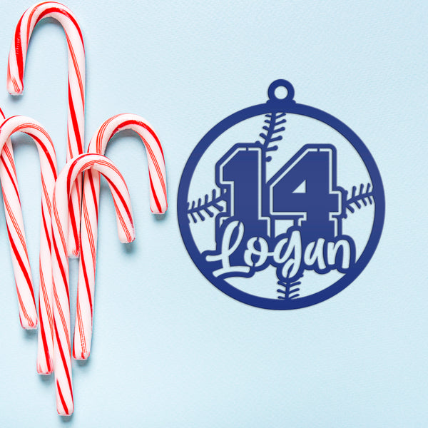 Personalized Name & Number Baseball Metal Christmas/Holiday Ornament