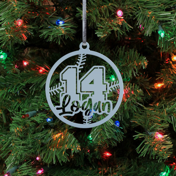 Personalized Name & Number Baseball Metal Christmas/Holiday Ornament