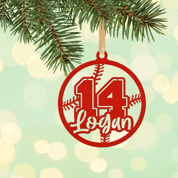 Personalized Name & Number Baseball Metal Christmas/Holiday Ornament
