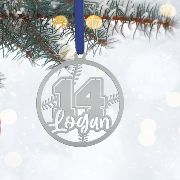 Personalized Name & Number Baseball Metal Christmas/Holiday Ornament