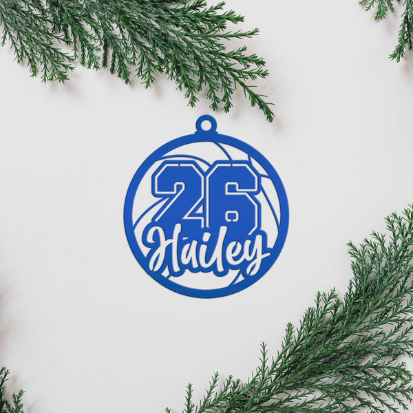 Personalized Basketball Name and Number Metal Christmas/Holiday Ornament