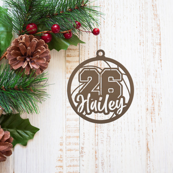 Personalized Basketball Name and Number Metal Christmas/Holiday Ornament
