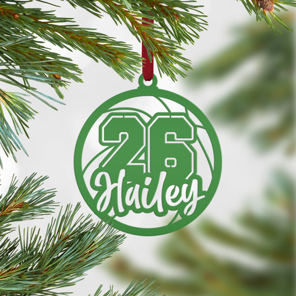 Personalized Basketball Name and Number Metal Christmas/Holiday Ornament
