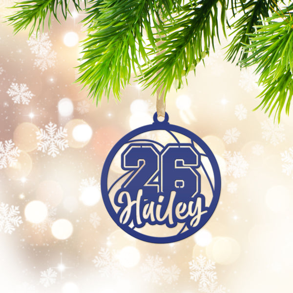 Personalized Basketball Name and Number Metal Christmas/Holiday Ornament