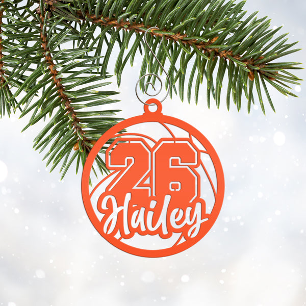 Personalized Basketball Name and Number Metal Christmas/Holiday Ornament