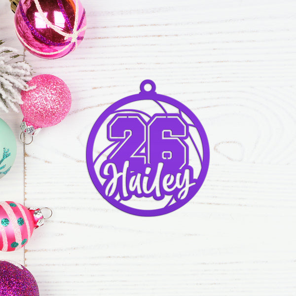 Personalized Basketball Name and Number Metal Christmas/Holiday Ornament