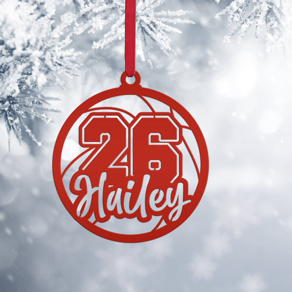 Personalized Basketball Name and Number Metal Christmas/Holiday Ornament