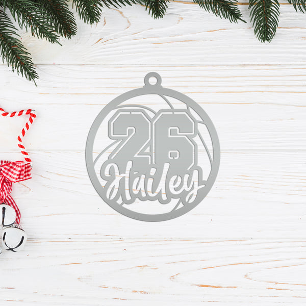 Personalized Basketball Name and Number Metal Christmas/Holiday Ornament