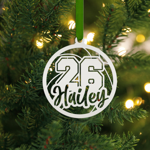 Personalized Basketball Name and Number Metal Christmas/Holiday Ornament