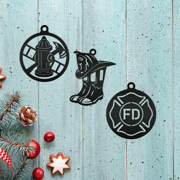 Firefighter Tribute Metal Ornaments - Unique Gift for Heroes - Fire Emblem Holiday Decorations - Stocking Stuffers - Ornament Collection