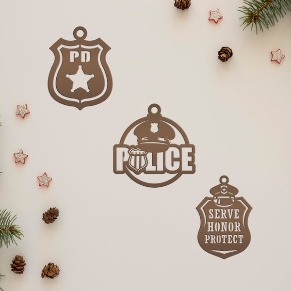 Set of Unique Metal Police Badges - Collectible Ornaments - Custom Holiday Decor - Emergency Responder Christmas Ornament - Stocking Stuffer